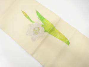 紗　水仙模様織り出し　開き名古屋帯（額縁仕立て）